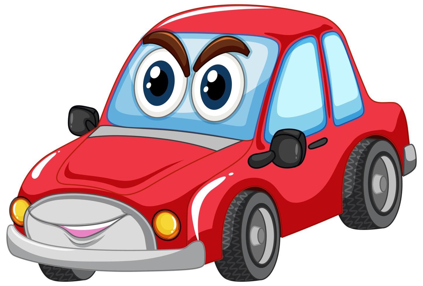 Red car with big eyes carton character isolated vector