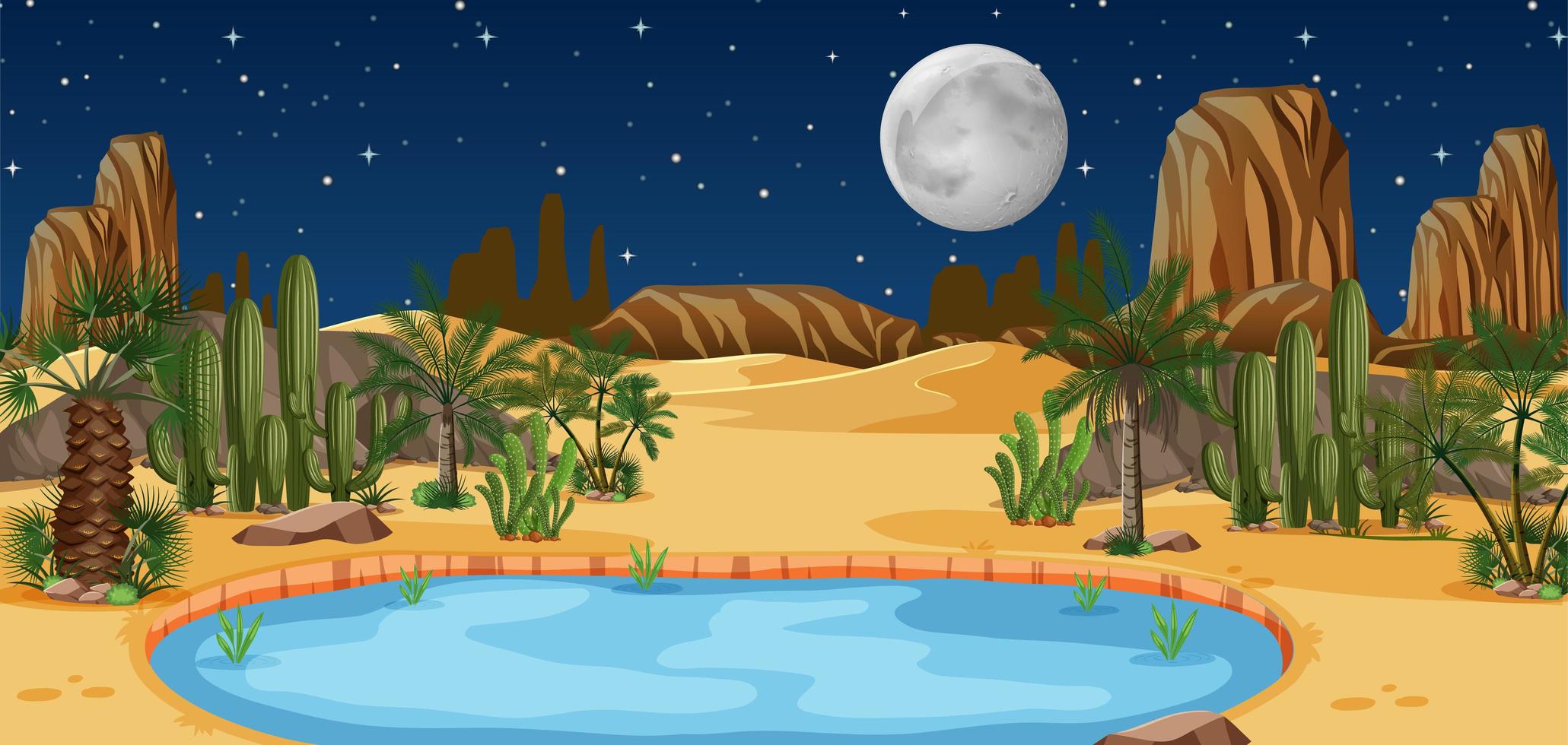 Desert oasis with palms and cactus nature landscape vector