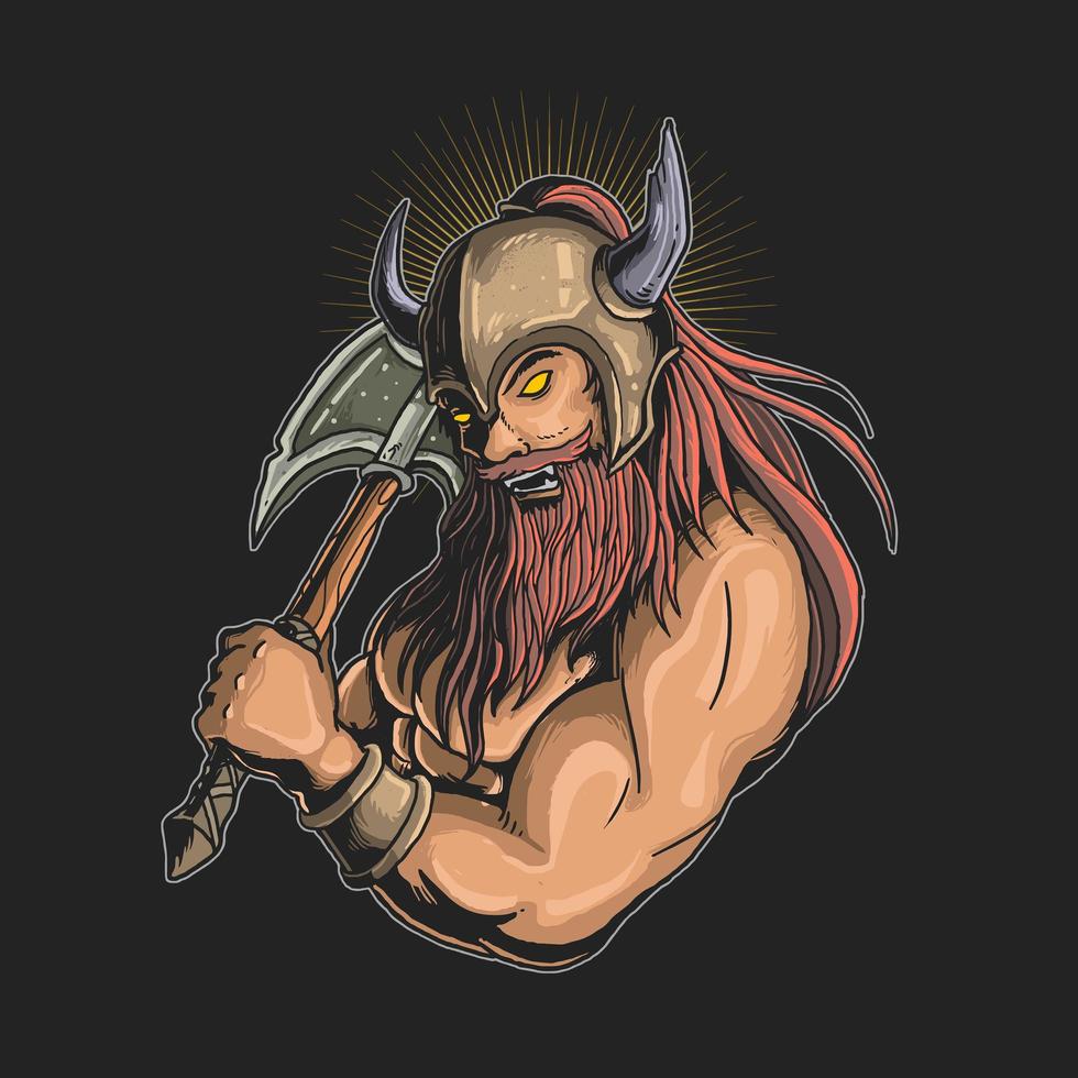 vikingo con gráfico de hacha vector