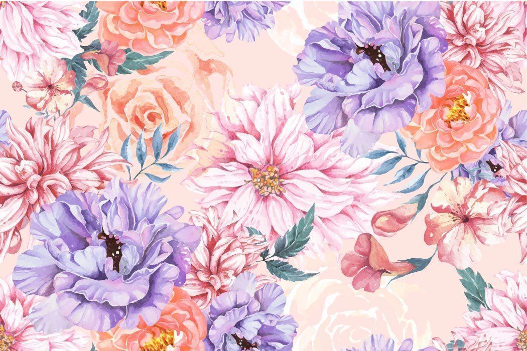 Seamless Pattern of Blooming Flowers Painted with Watercolor vector