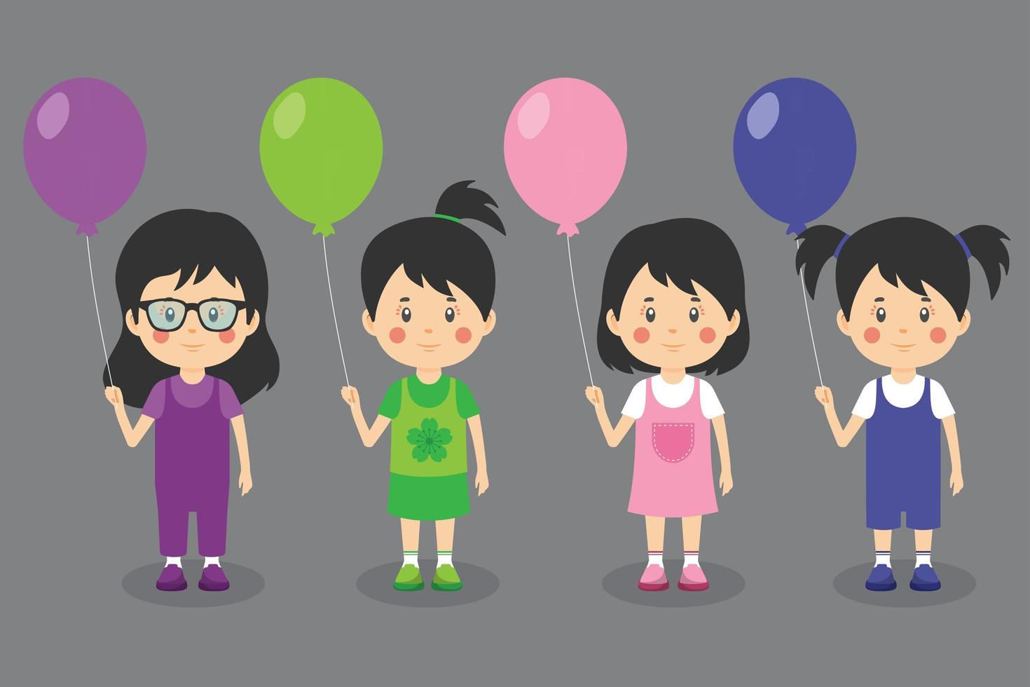 Happy Girl Kid Characters Holding Balloons vector
