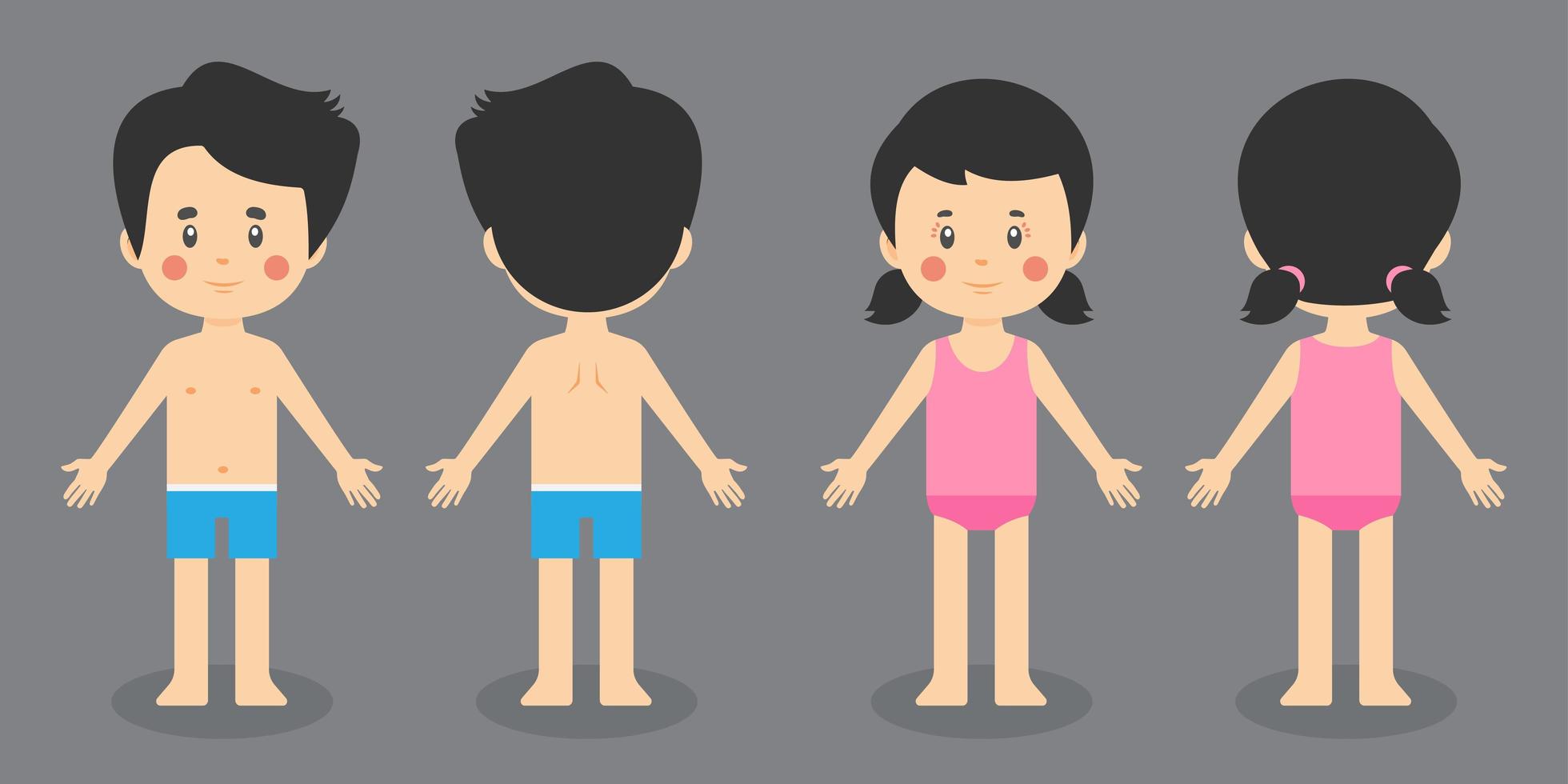 Front and Back Children Characters vector