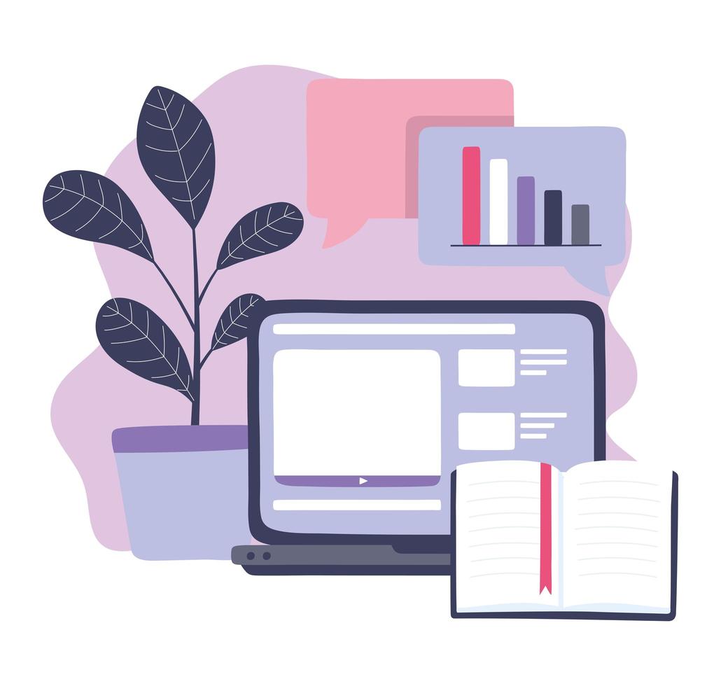 formación en línea, información de contenido de portátiles y libros vector