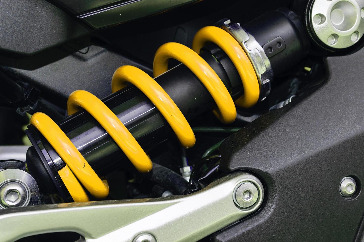 Close-up of motorcycle shock absorbers photo