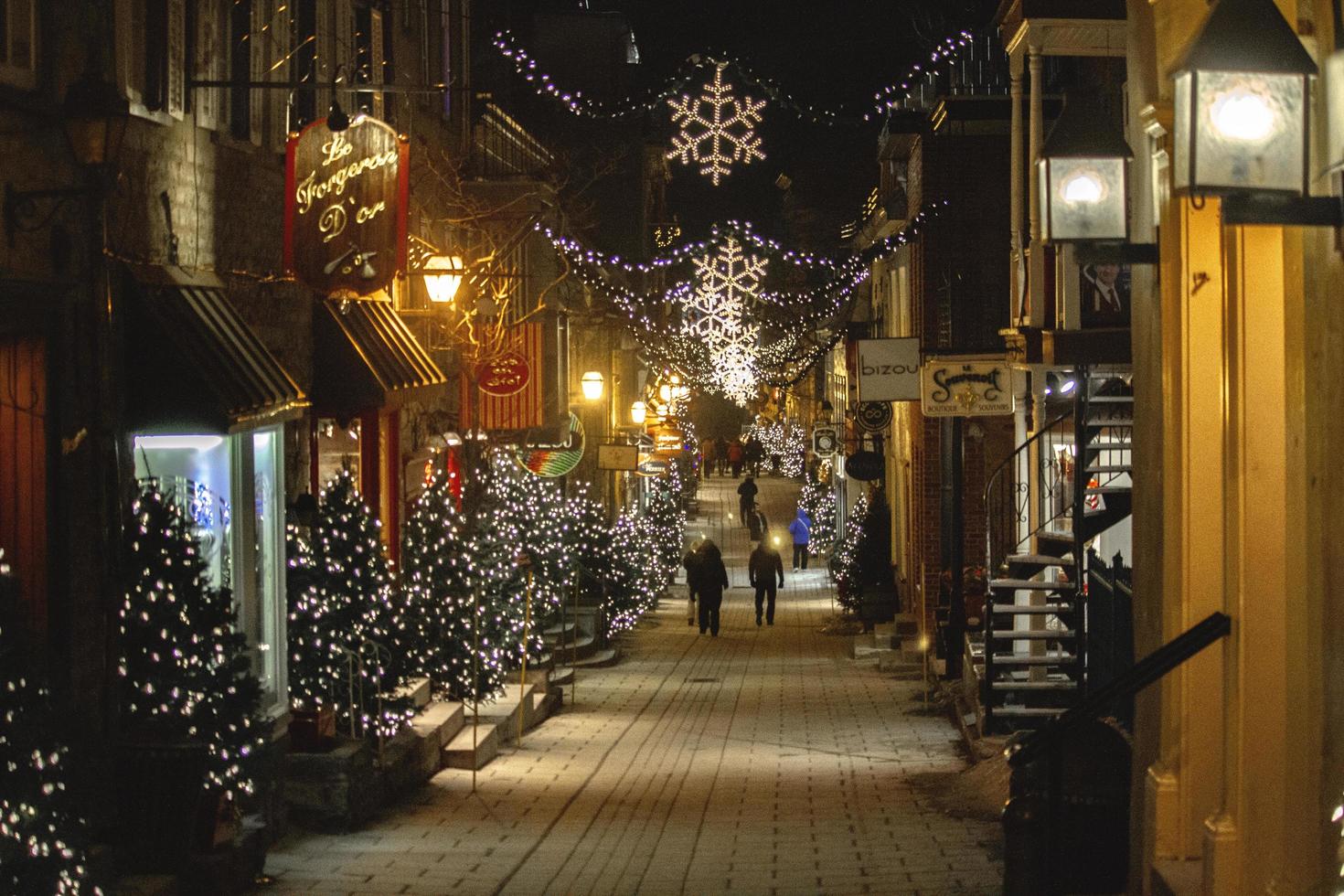 Quebec, Canada, 2019 - Christmas decor in alleyway photo