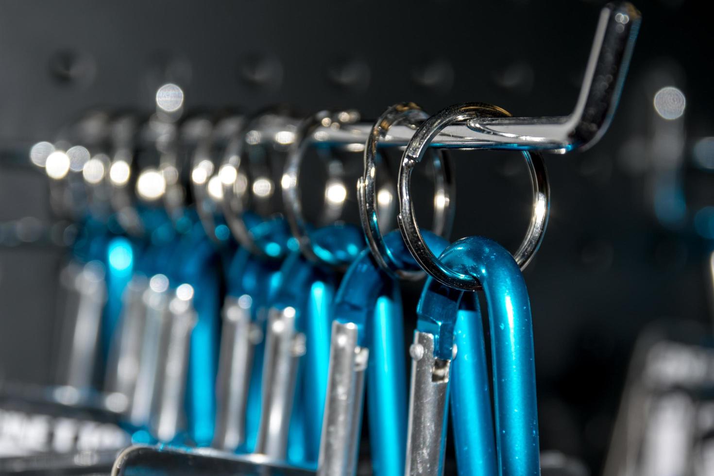 Stainless steel rings holding blue locking mechanisms photo