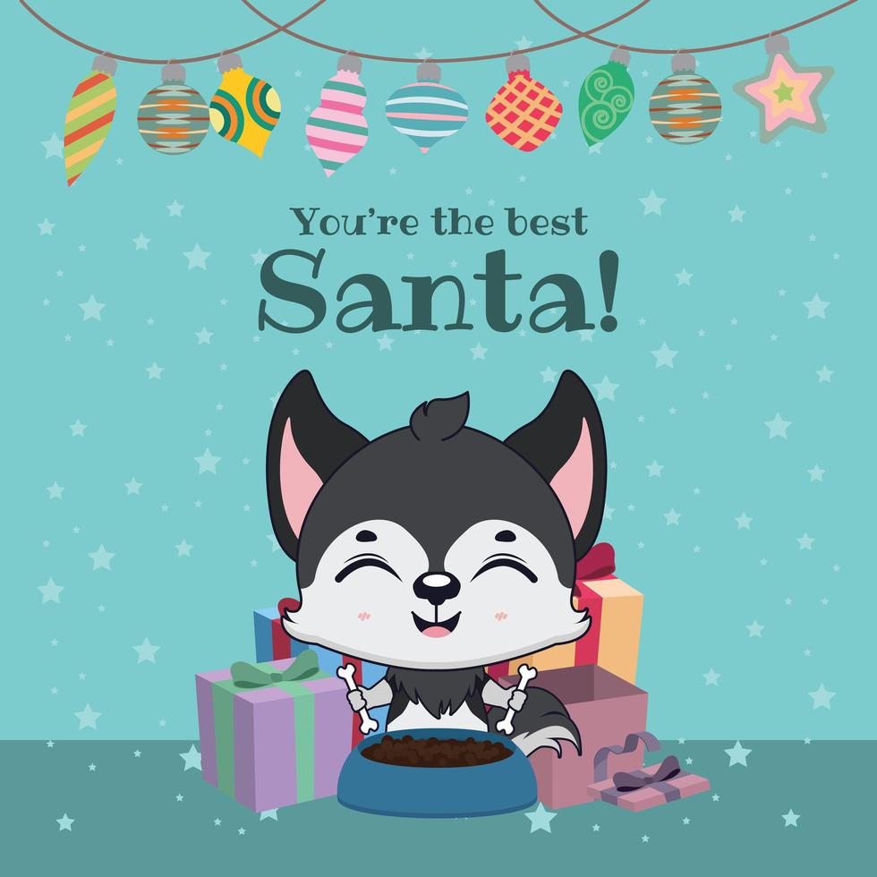 Funny cute Christmas greeting with  husky dog vector