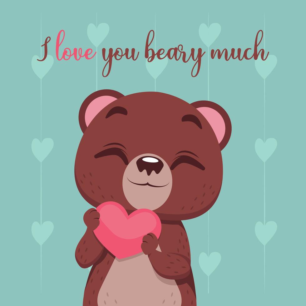 lindo oso con corazón y frase de amor vector