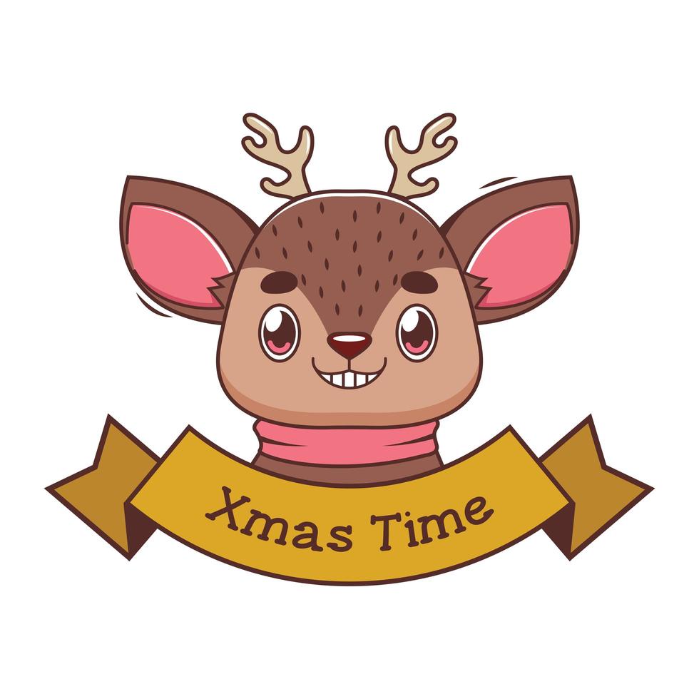 pancarta navideña con un reno de dibujos animados divertidos vector