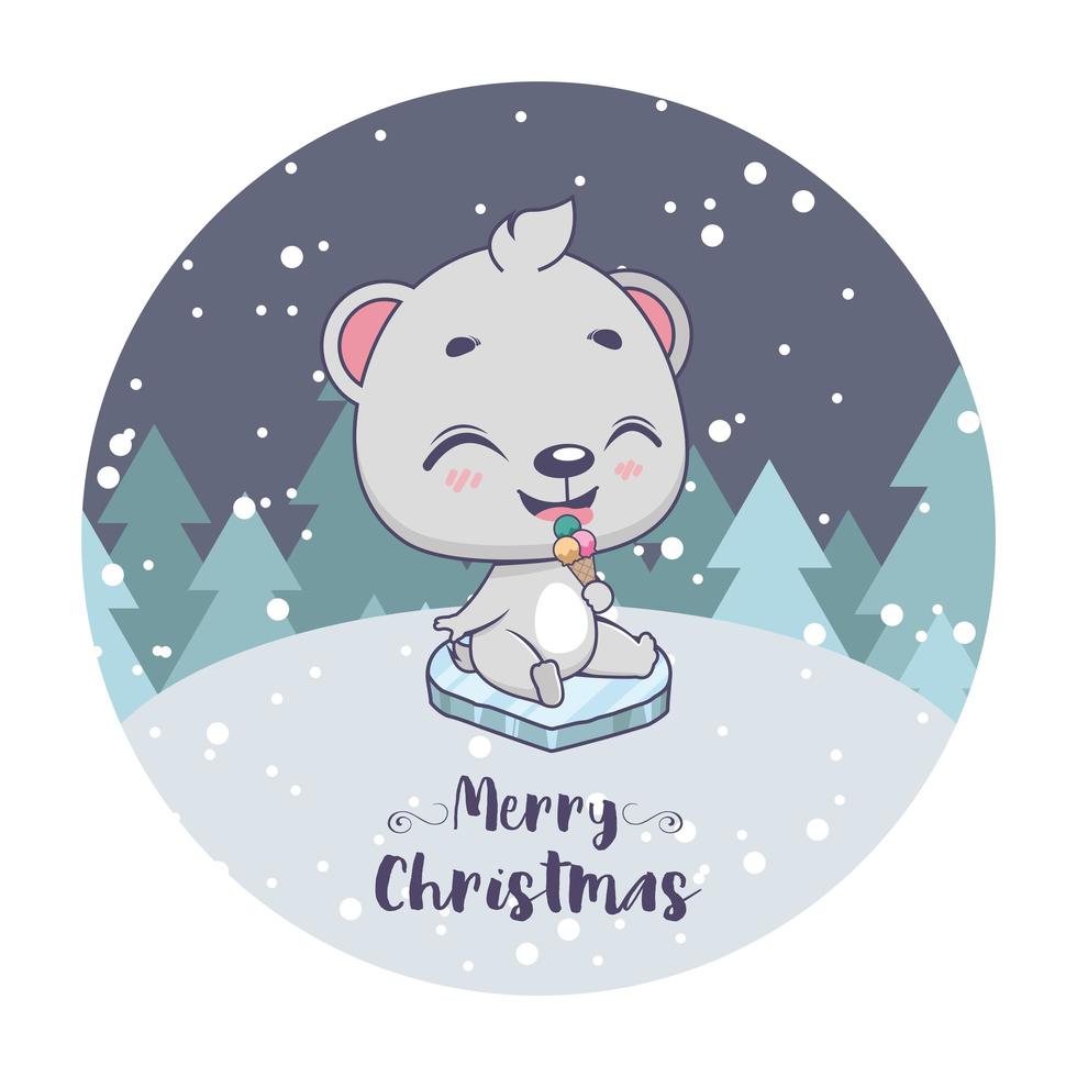 Christmas greeting with cute little polar bear vector