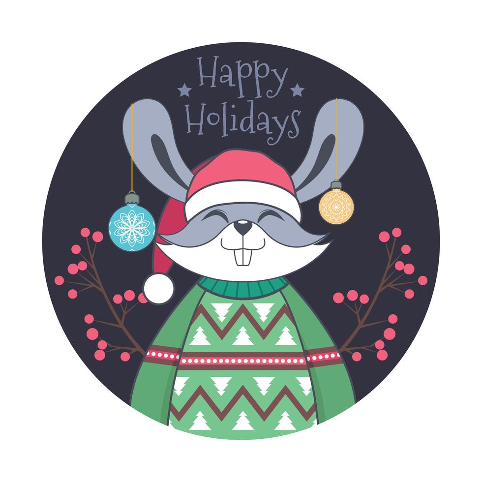 Christmas greeting with cute rabbit in ugly sweater vector