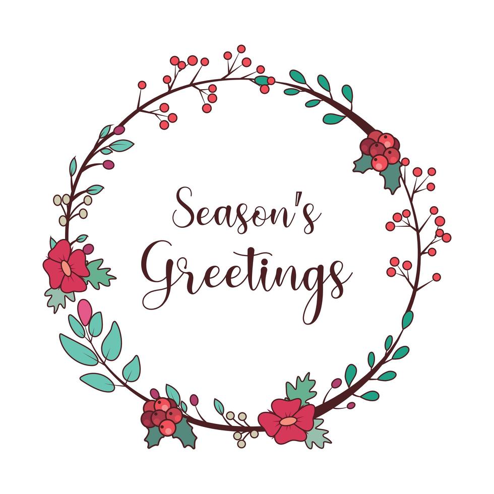 Seasons greetings lovely wreath and text vector