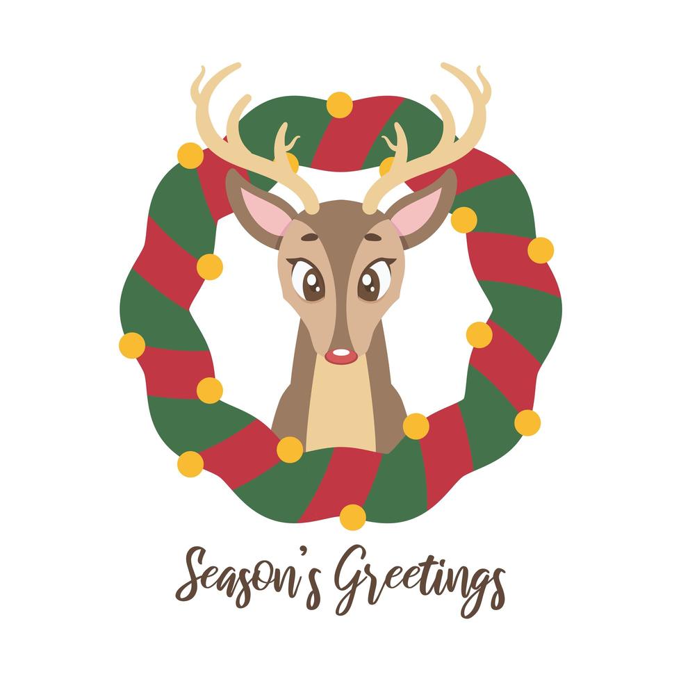 Christmas greeting with cute and shy reindeer vector