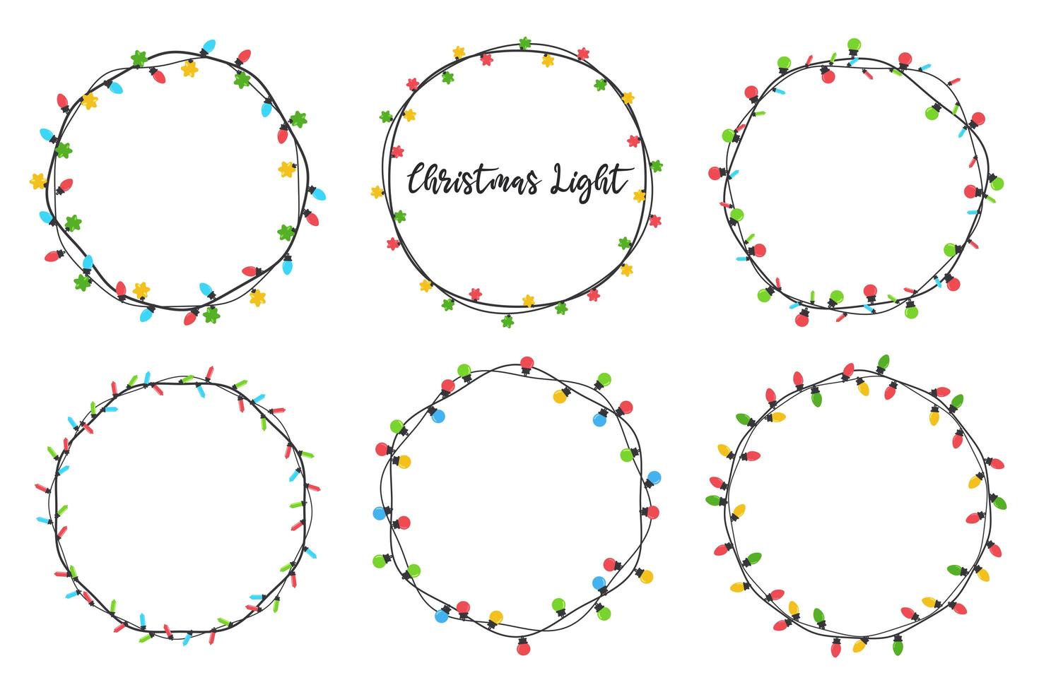 Christmas light bulb wreaths set vector