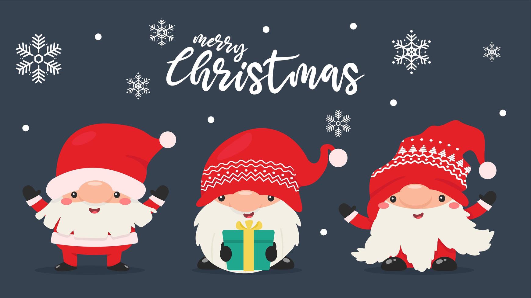 Dwarf gnomes in Santa outfits with snowflakes vector