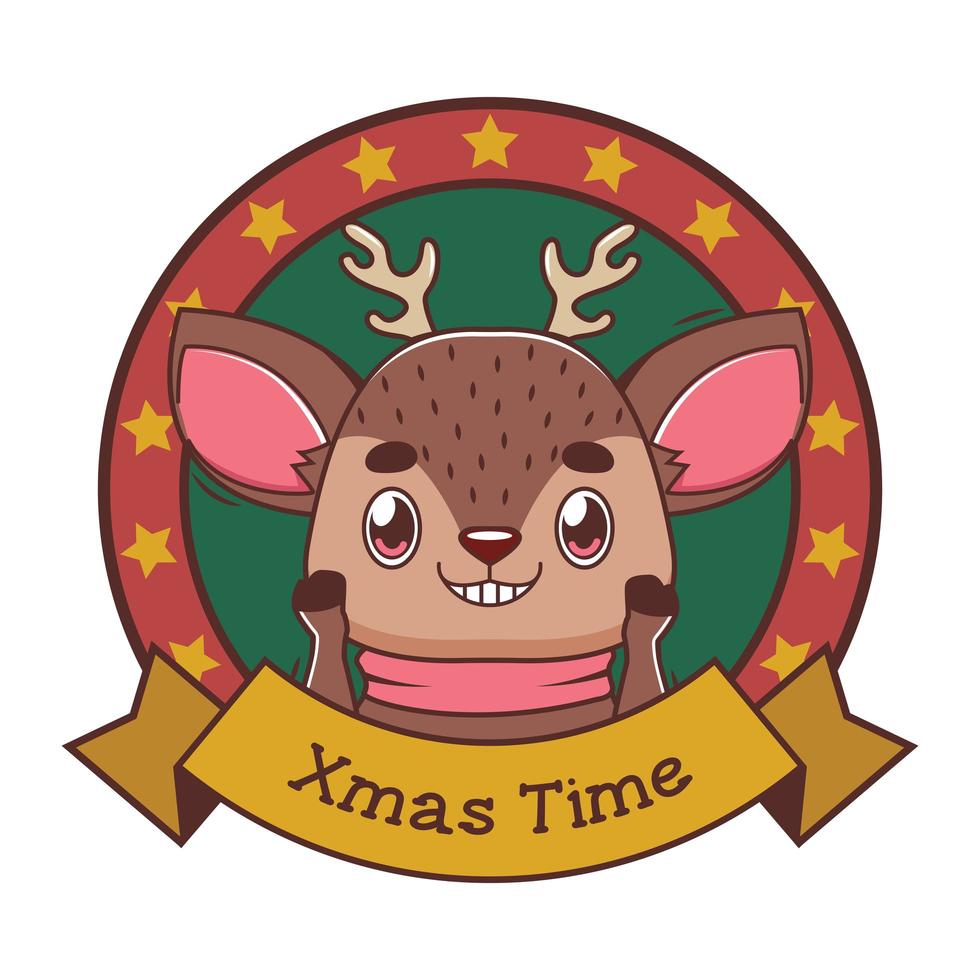 Funny Christmas greeting with cartoon reindeer vector