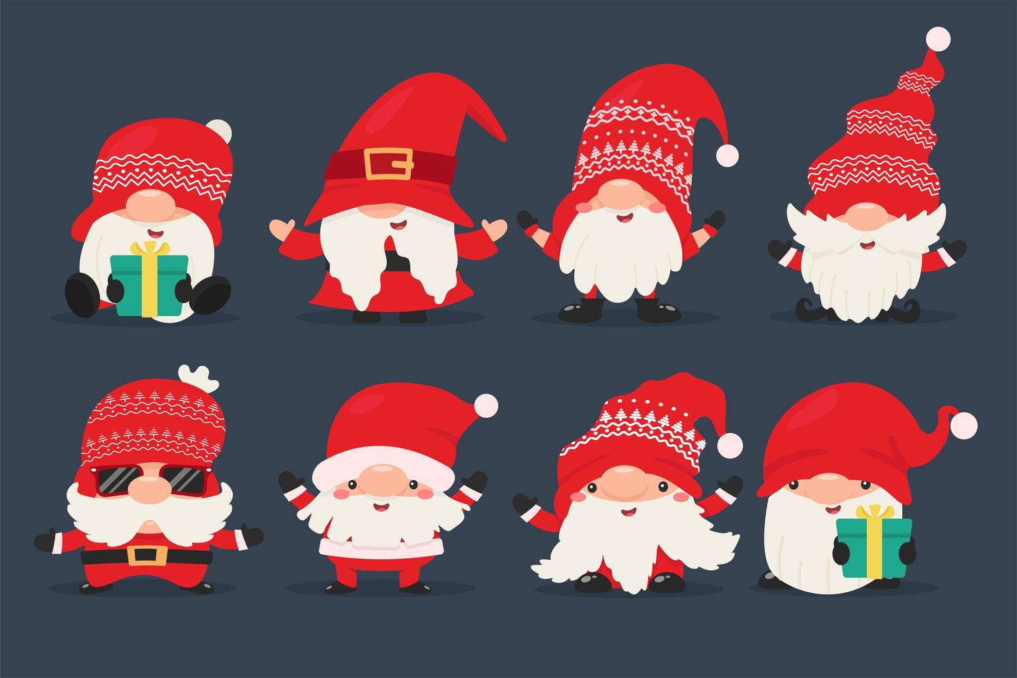 gnomos enanos vestidos de rojo navidad y santa vector