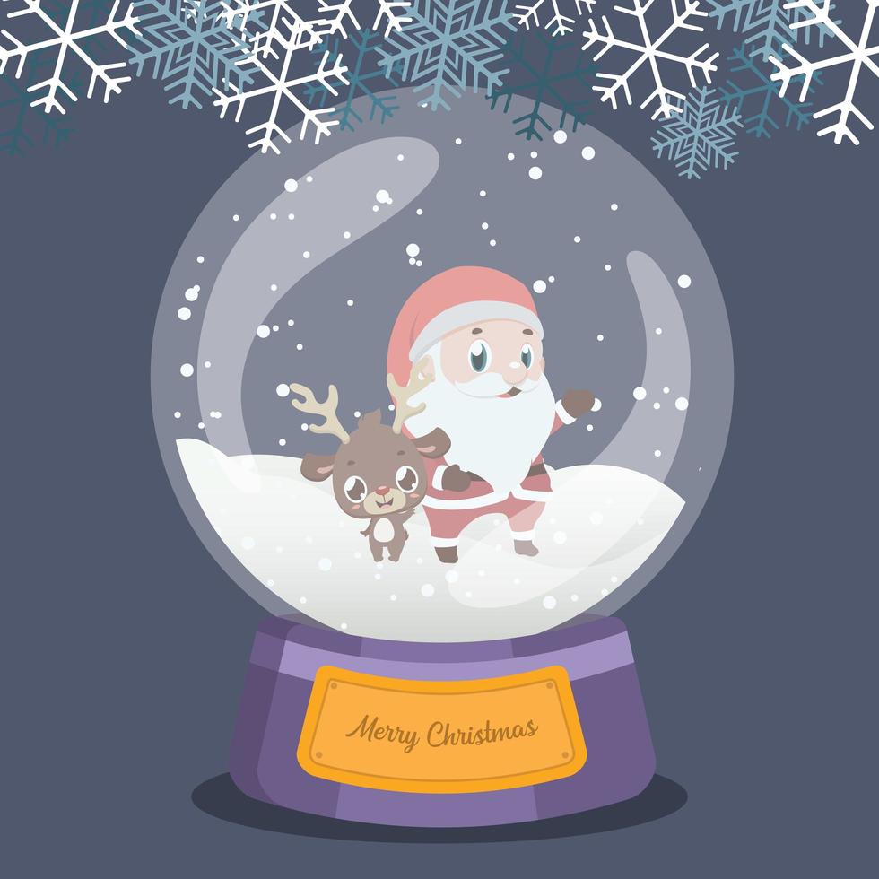 Christmas snowglobe with cute reindeer and Santa inside vector