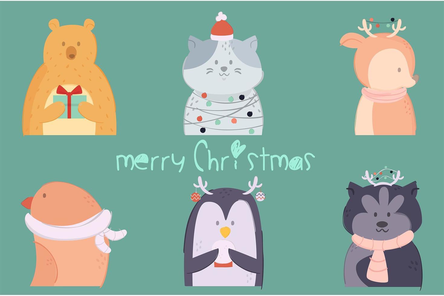 paquete de navidad de animales vector