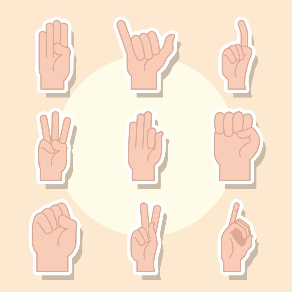 Sign language and hand gestures icon collection vector