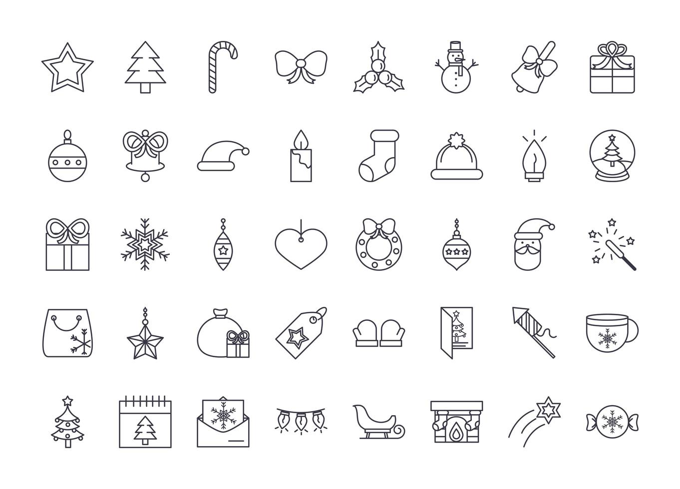 Christmas line icon set vector