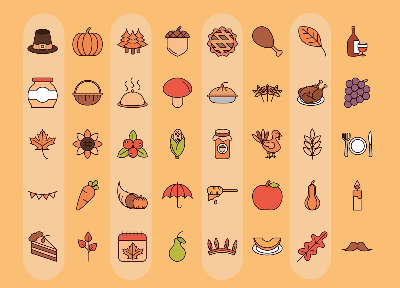 Thanksgiving Day celebration icon set vector