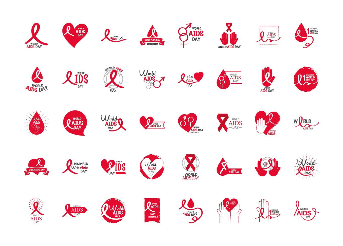 World Aids Day awareness icon collection vector