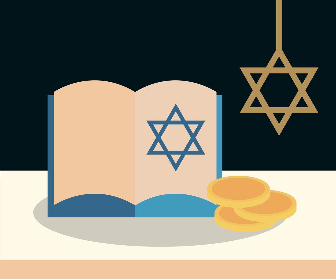 feliz hanukkah composición plana vector