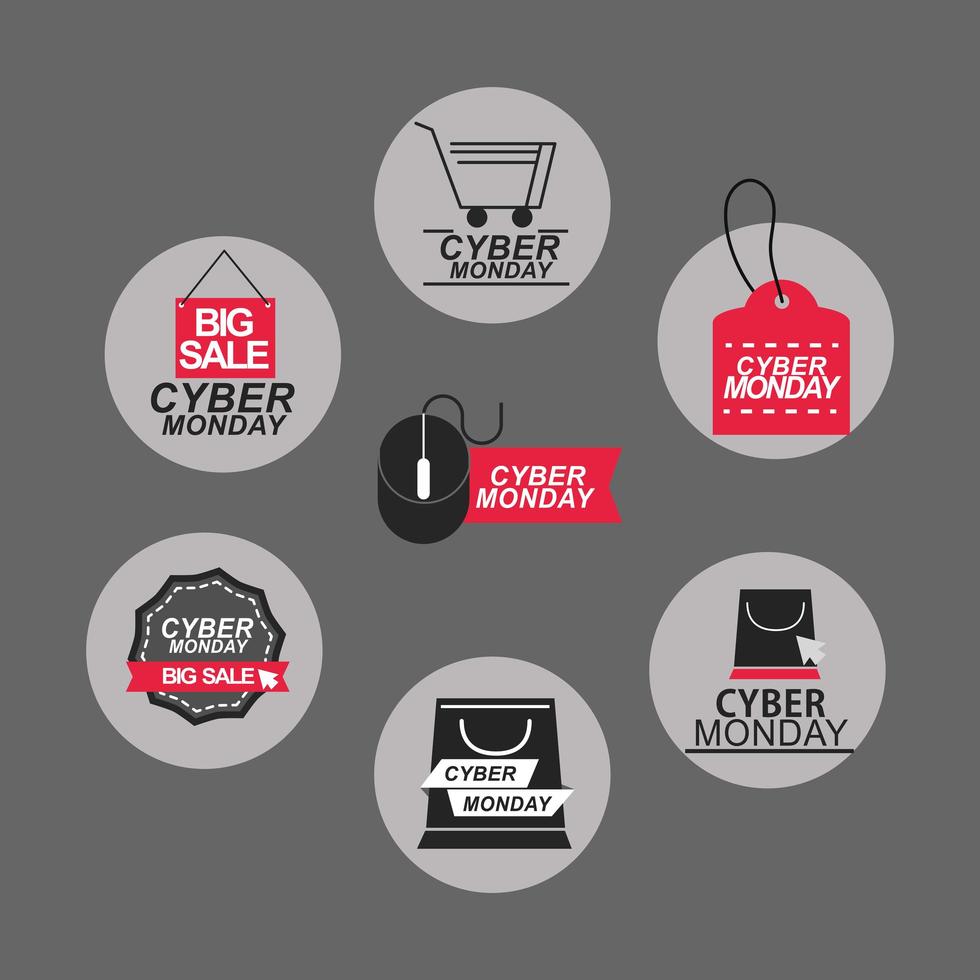 conjunto de iconos de venta cyber monday vector