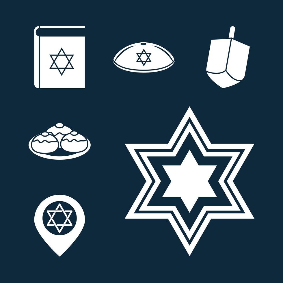 Hanukkah, conjunto de iconos de silueta de ceremonia tradicional judía vector