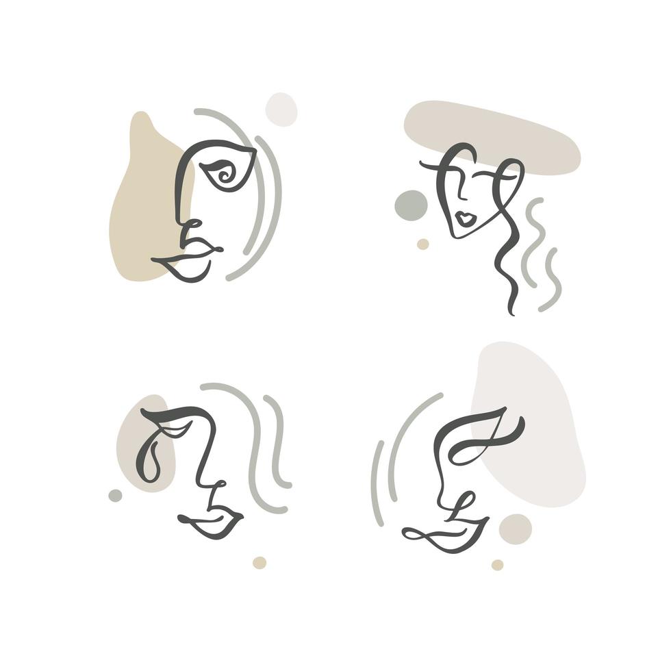 Continuous line abstract drawing of set faces vector