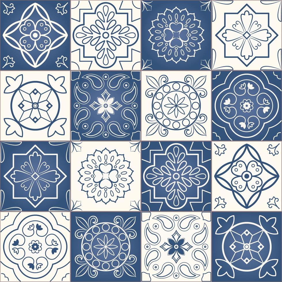 Blue and white Moroccan tile seamless patchwork pattern vector