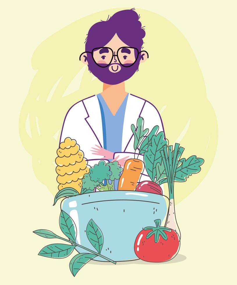 Dietitian doctor with fresh, healthy food vector