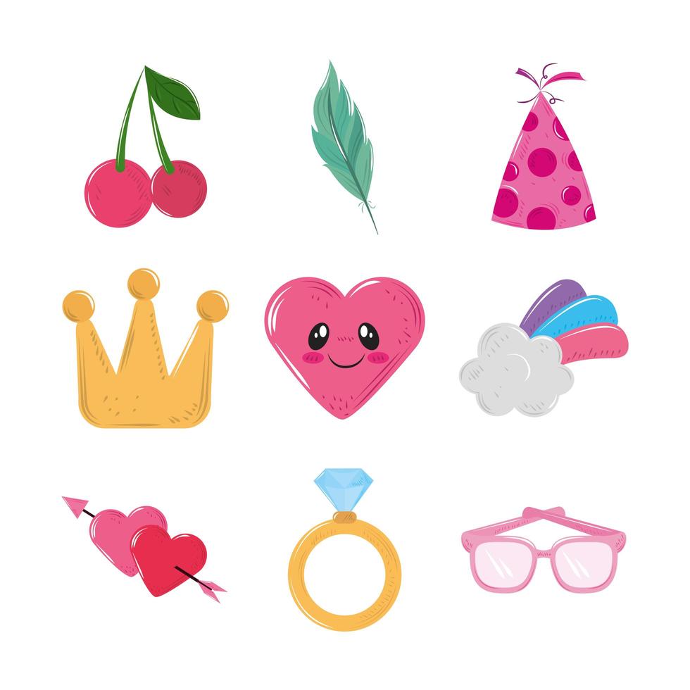 lindo set de pegatinas kawaii vector