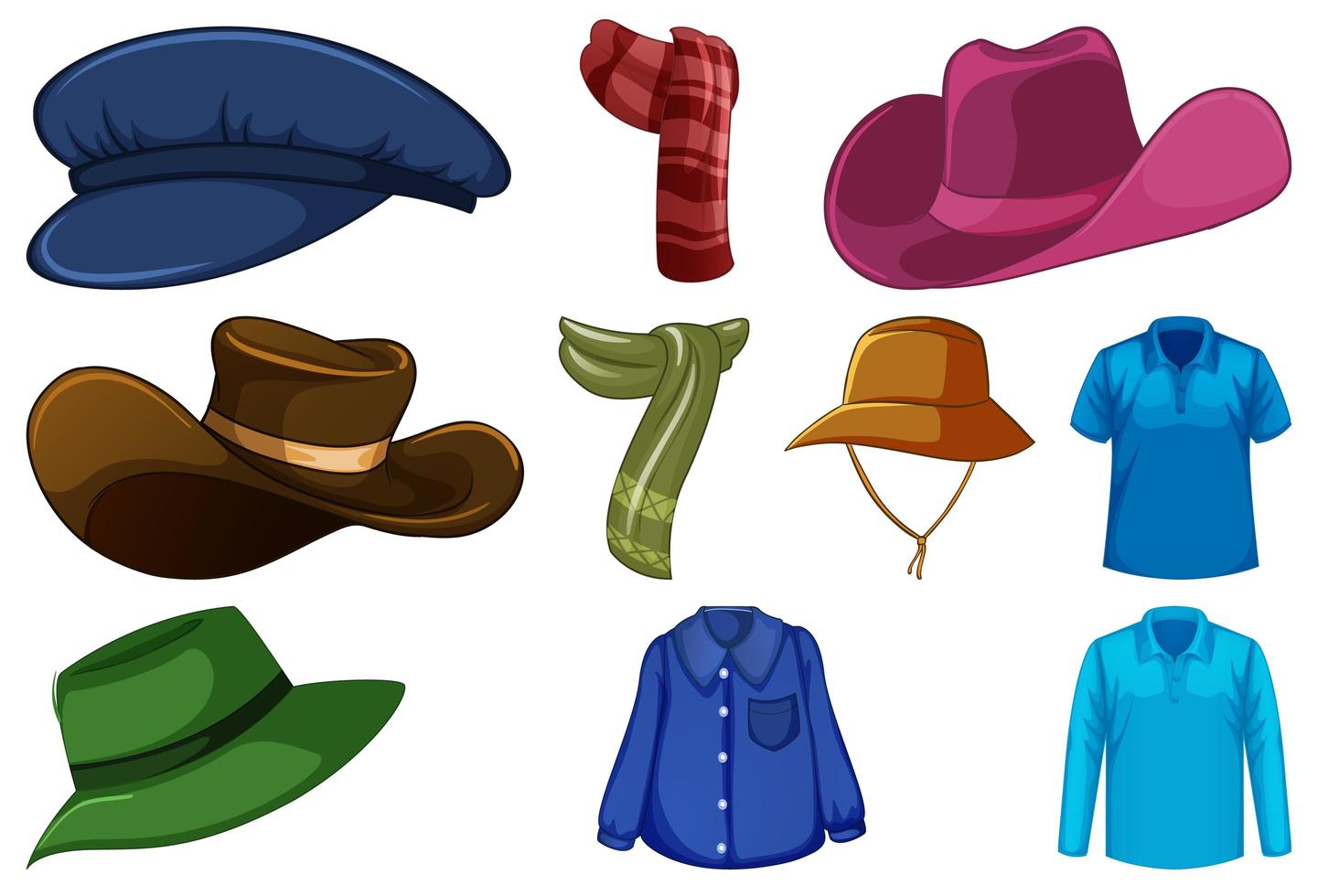 Set of fashion hats and scarves vector