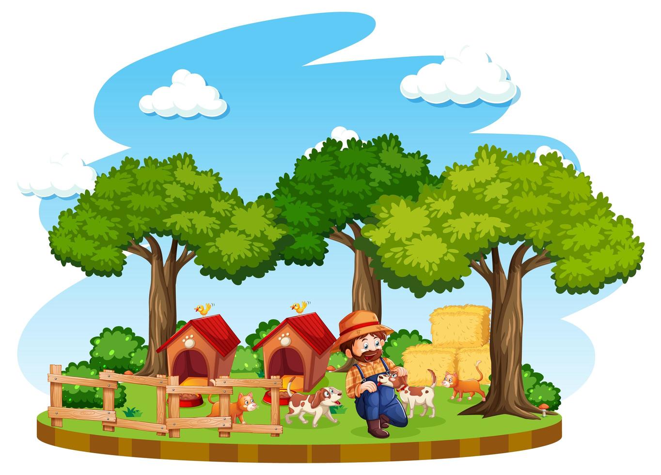 Farmer with dogs and doghouses vector