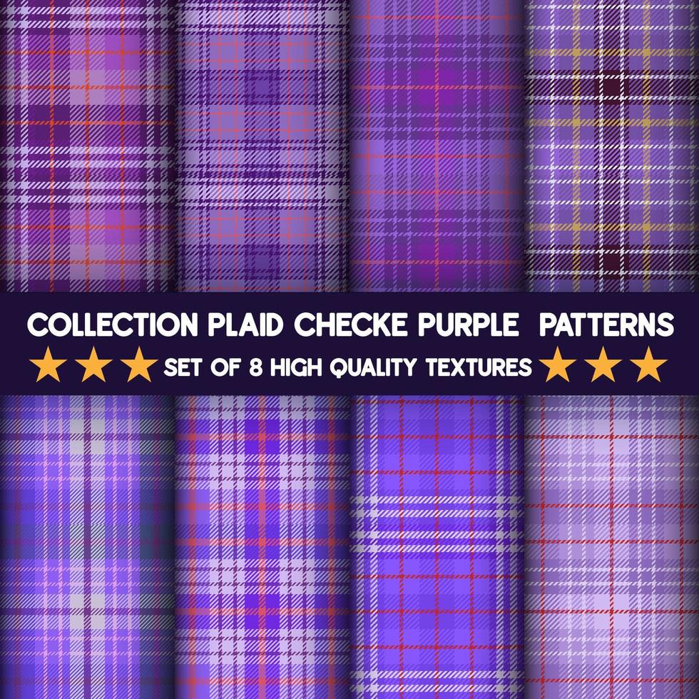 Purple checkered plaid fabric seamless pattern collection vector