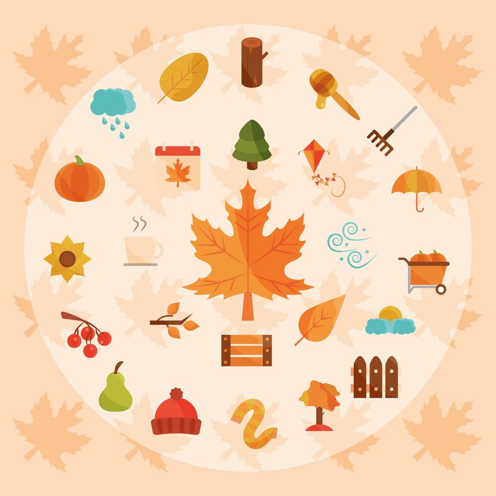 conjunto de iconos de la temporada de otoño vector