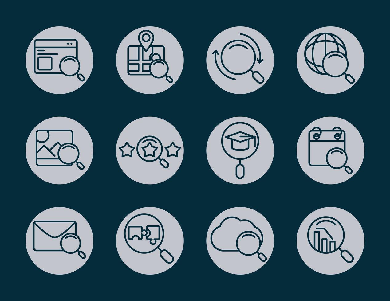 Web search icon set with magnifying glasses vector