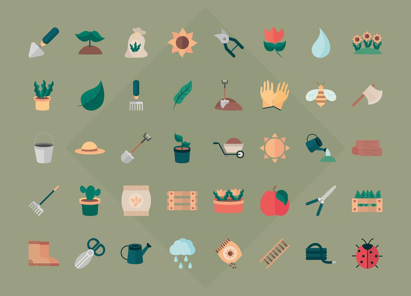 jardinería y cosecha colección de iconos planos vector