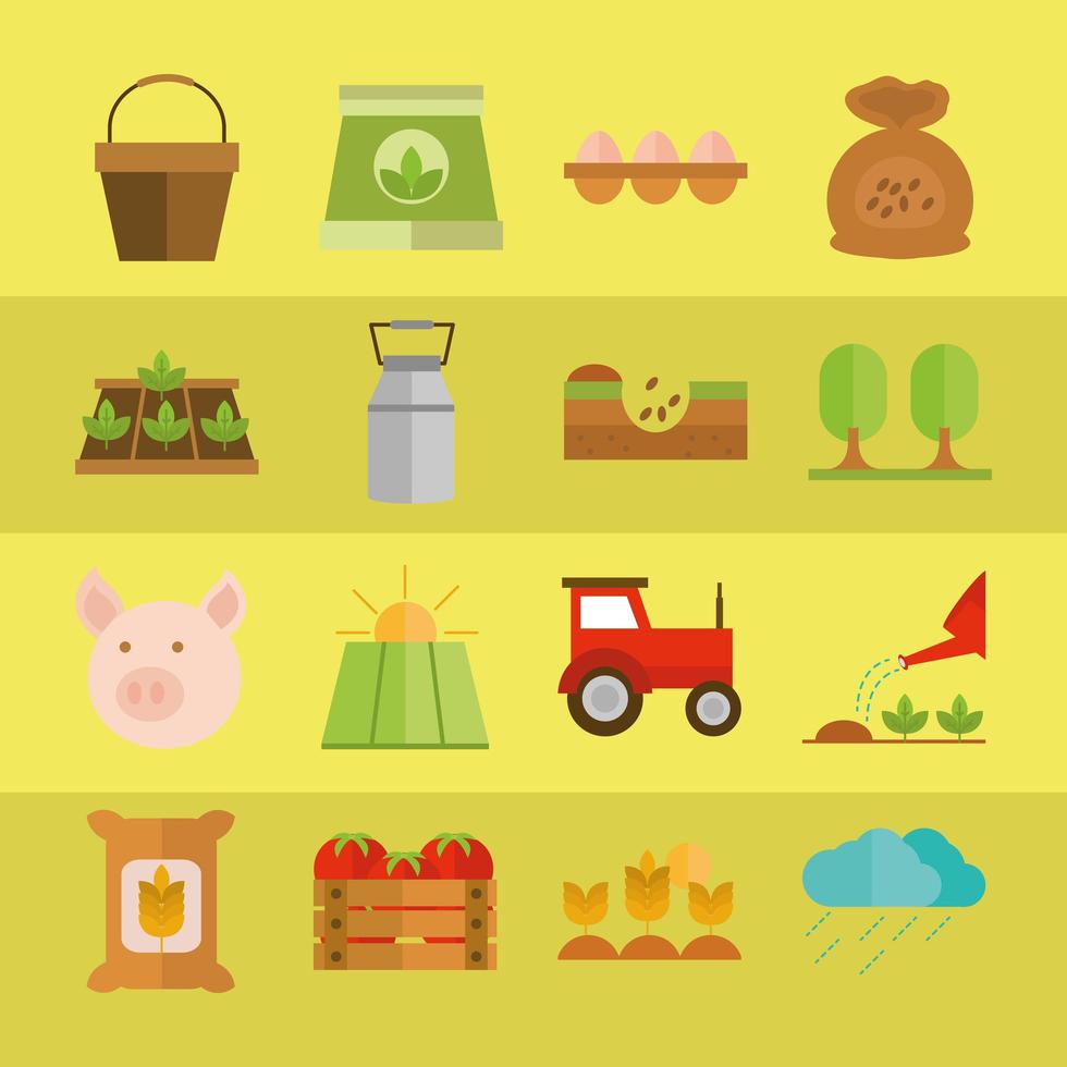 Agriculture and farming flat icon set vector