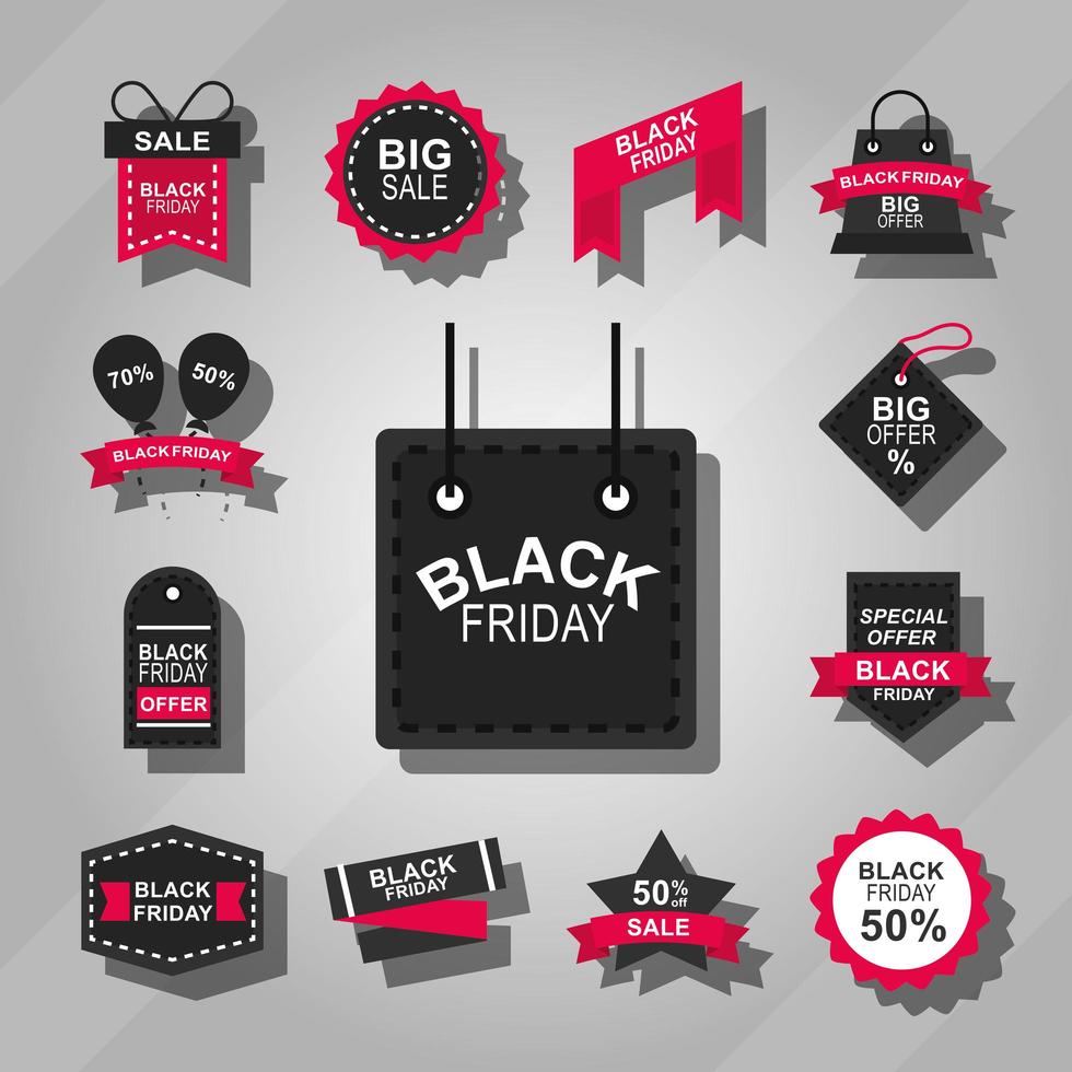 Black Friday sale icon collection vector