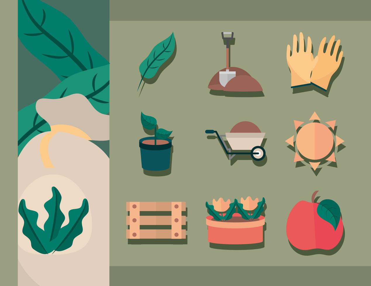 jardinería y cosecha colección de iconos planos vector