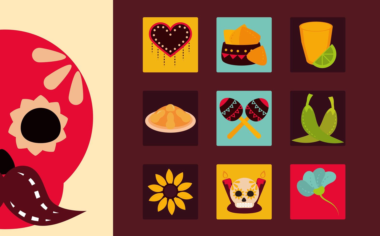 Day of the Dead celebration flat icon set vector