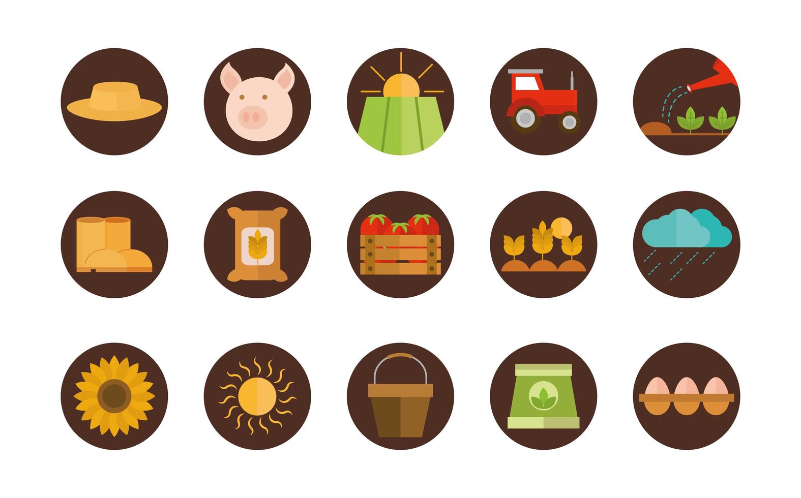 Agriculture and farming flat icon set vector