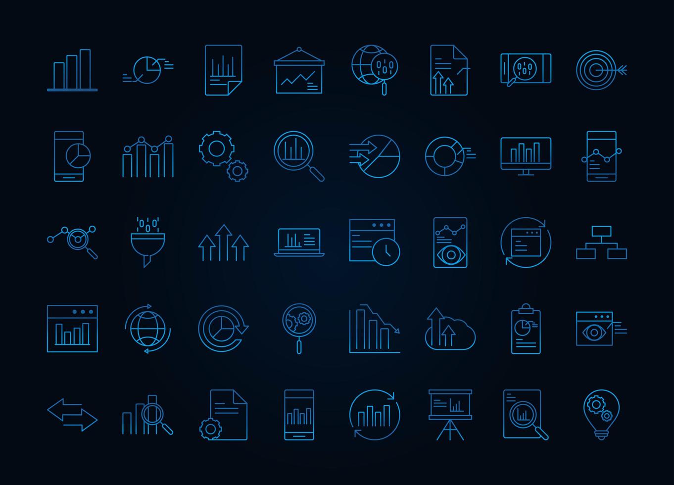 Data analysis, business, and marketing strategy icon set vector