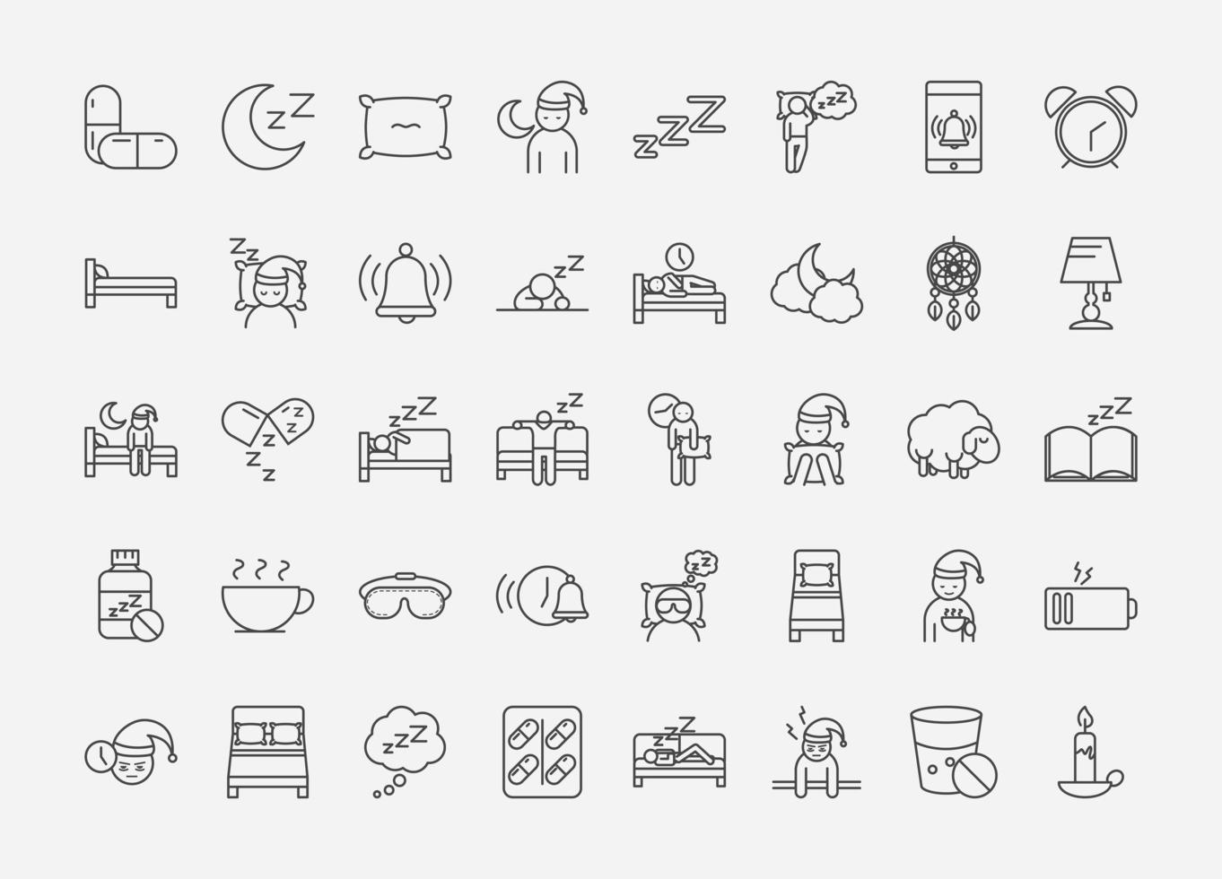 Sleep quality line-art icon set vector