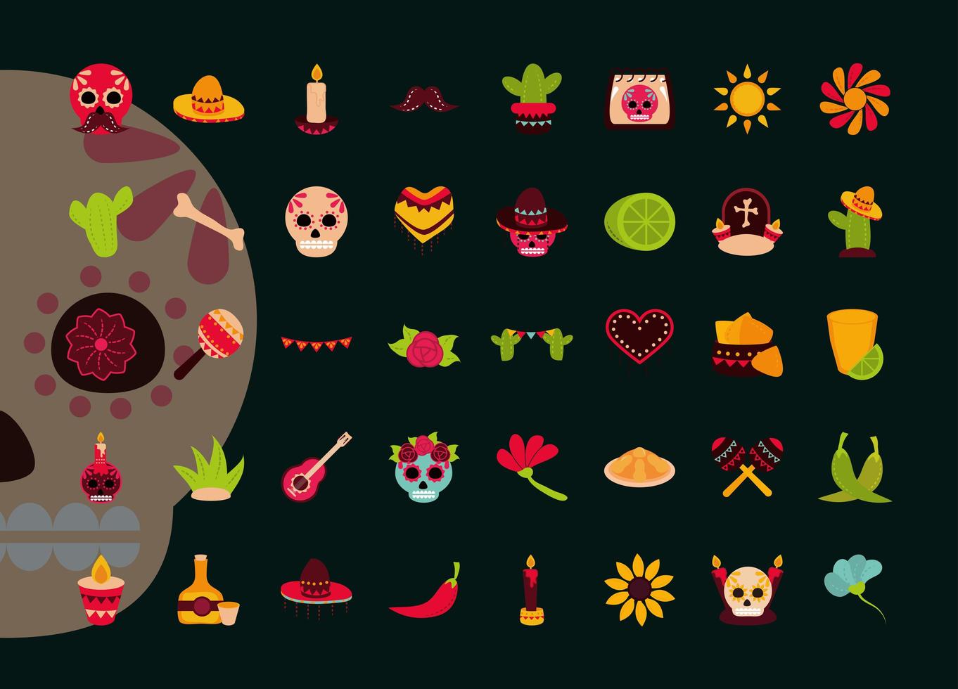 conjunto de iconos planos de celebración del día de muertos vector