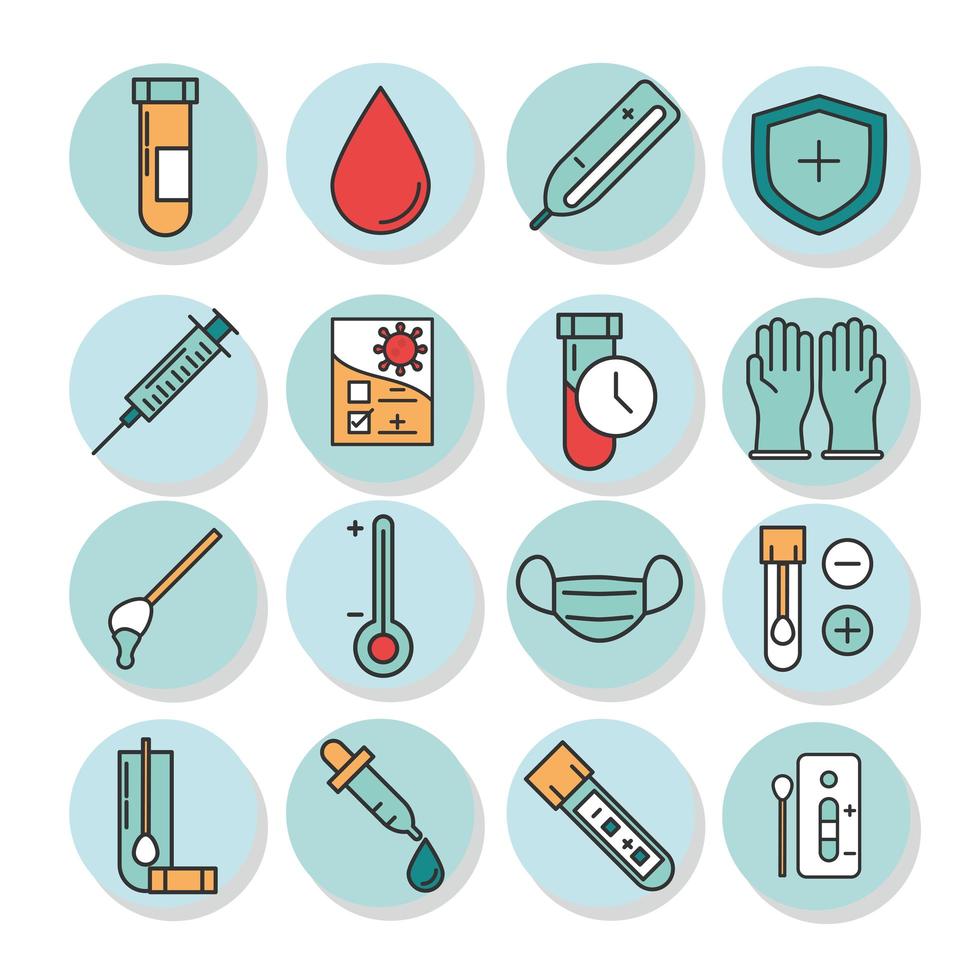 Coronavirus diagnostics and research icon set vector