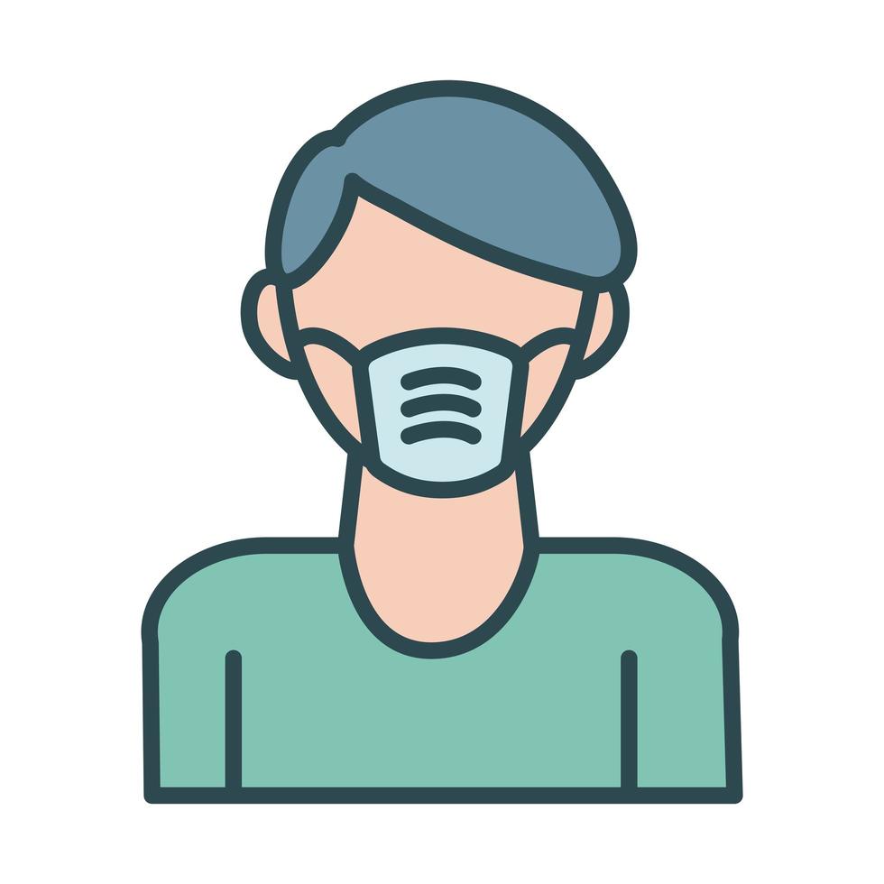 Man using face mask accessory fill style vector